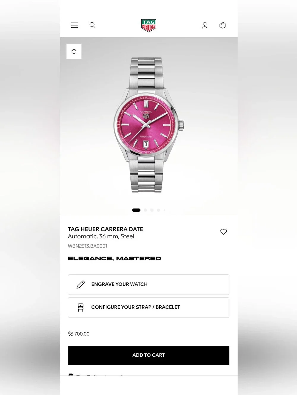 Ladies TAG Heuer Carrera Date Automatic 36mm, Pink Calibre 7 Ref. WBN2313.BA0001